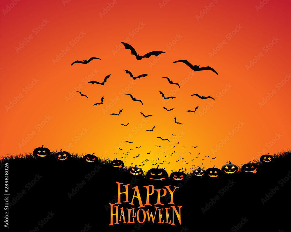 Halloween pumpkin head jack lantern with burning candles in scary deep night forest Halloween pumpkin head jack lantern with burning candles in scary deep night forest