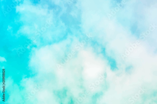 Vector abstract background of a vibrant teal blue sky with soft puffy clouds © laplateresca