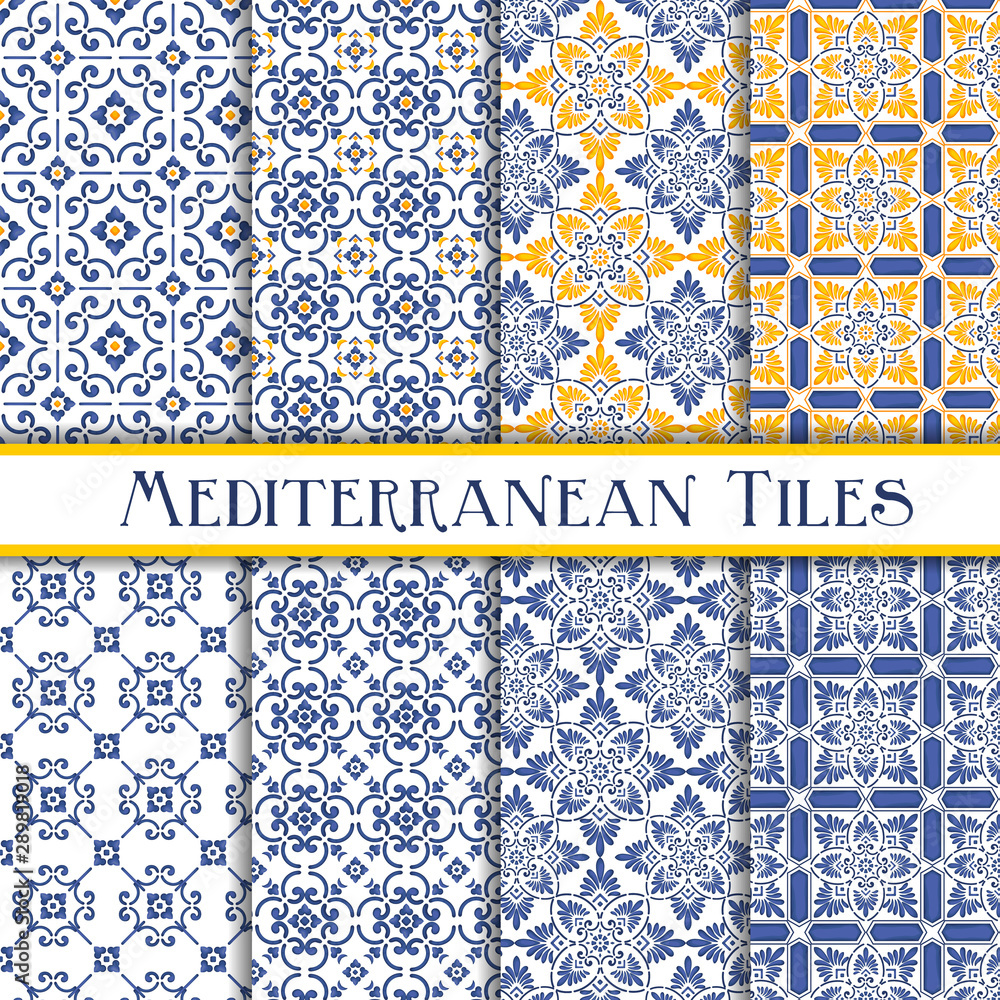 Mediterranean tiles blue and yellow sicily theme