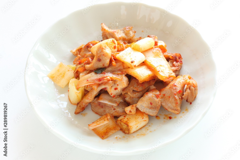 Korean food, Chinese cabbage kimchi stir fried with chicken Korean food, Chinese cabbage kimchi stir fried with chicken