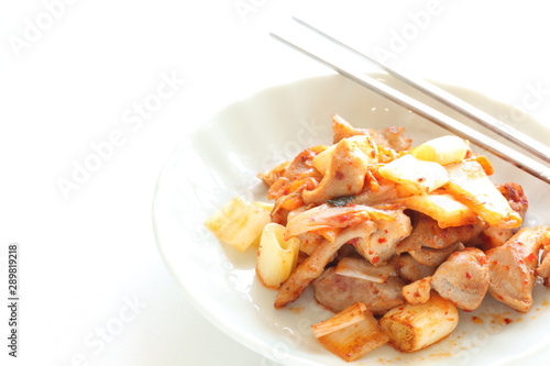 Korean food, Chinese cabbage kimchi stir fried with chicken