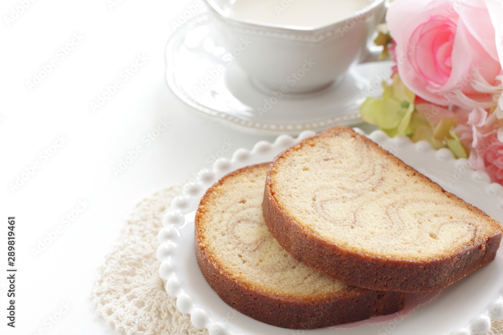 Marble pound cake on dish with copy space Marble pound cake on dish with copy space