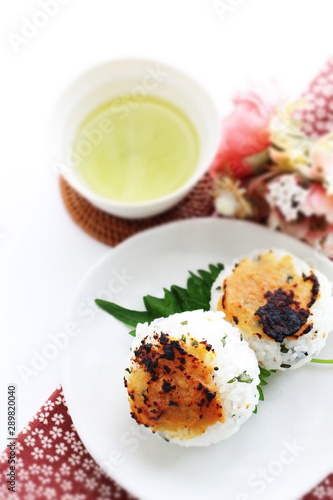 Japanese food, grilled miso rice ball for breakfast image