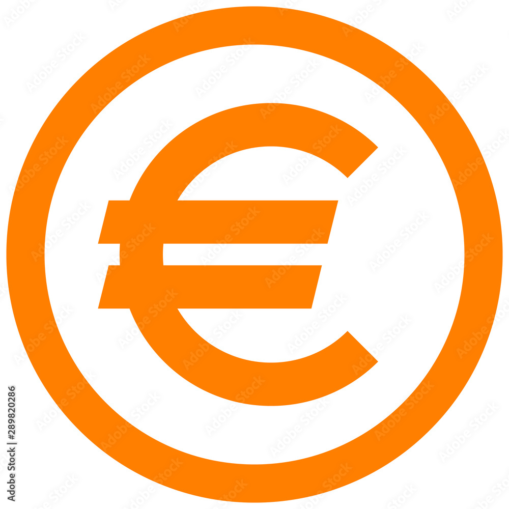Euro currency sign symbol - orange simple inside of circle, isolated - vector Euro currency sign symbol - orange simple inside of circle, isolated - vector