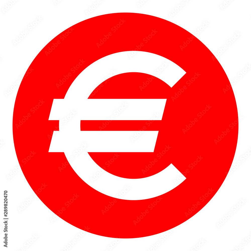 Euro currency sign symbol - red simple inside of circle, isolated - vector Euro currency sign symbol - red simple inside of circle, isolated - vector
