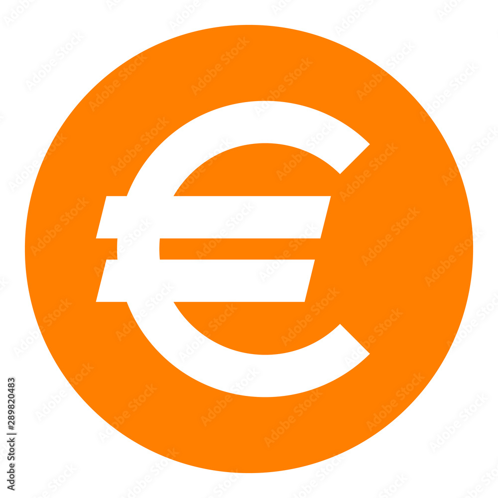 Euro currency sign symbol - orange simple inside of circle, isolated - vector Euro currency sign symbol - orange simple inside of circle, isolated - vector