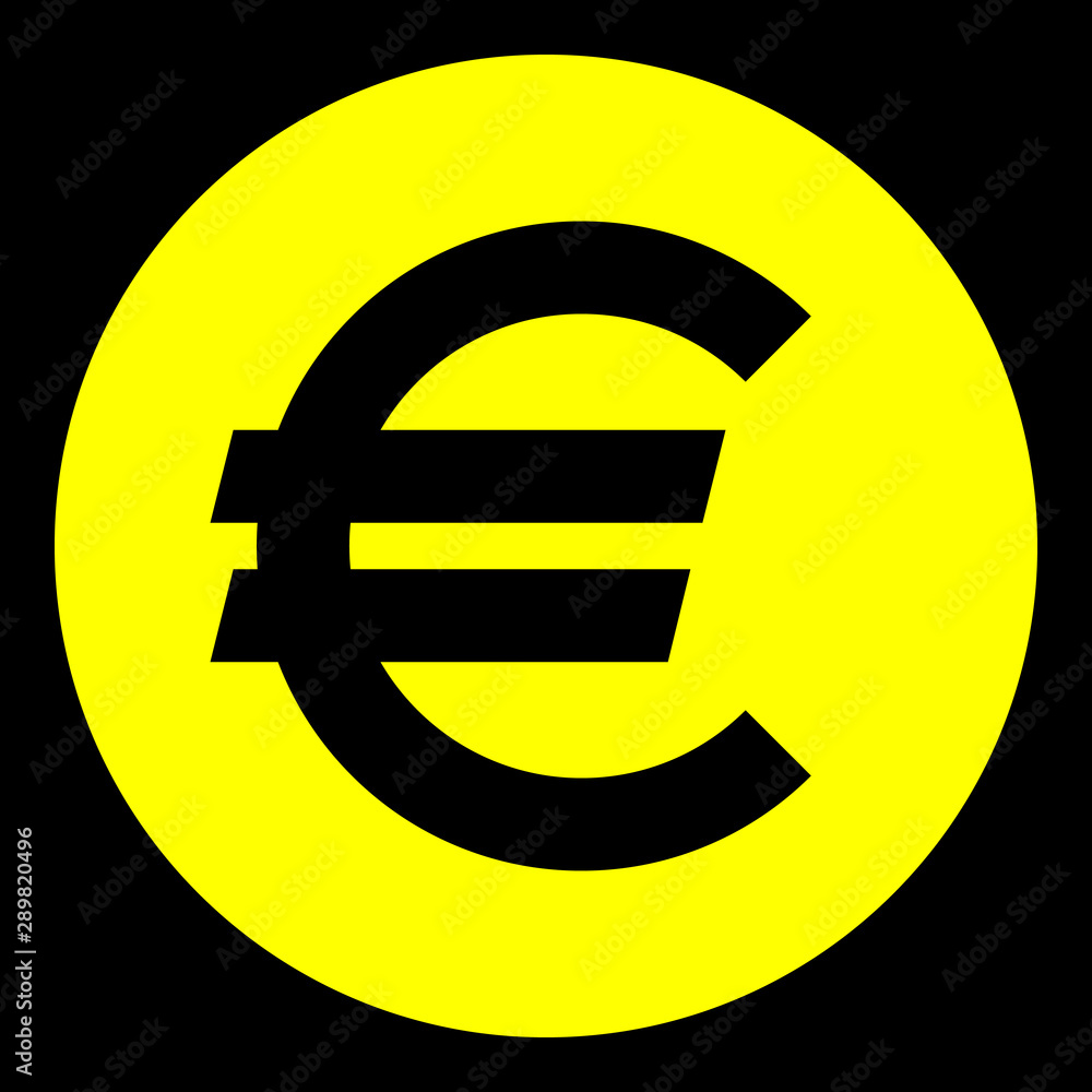 Euro currency sign symbol - yellow simple inside of circle, isolated - vector Euro currency sign symbol - yellow simple inside of circle, isolated - vector