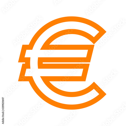 Euro currency sign symbol - orange simple outline, isolated - vector