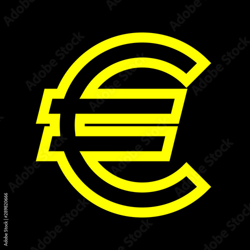 Euro currency sign symbol - yellow simple outline, isolated - vector