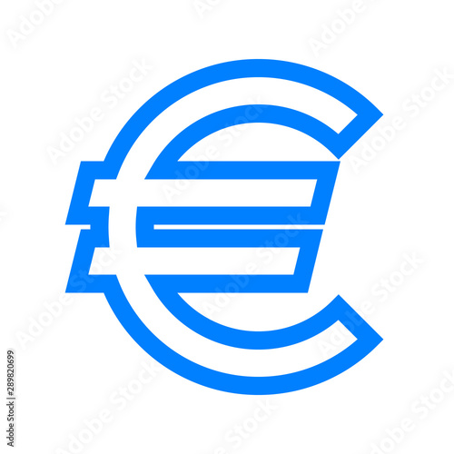 Euro currency sign symbol - blue simple outline, isolated - vector