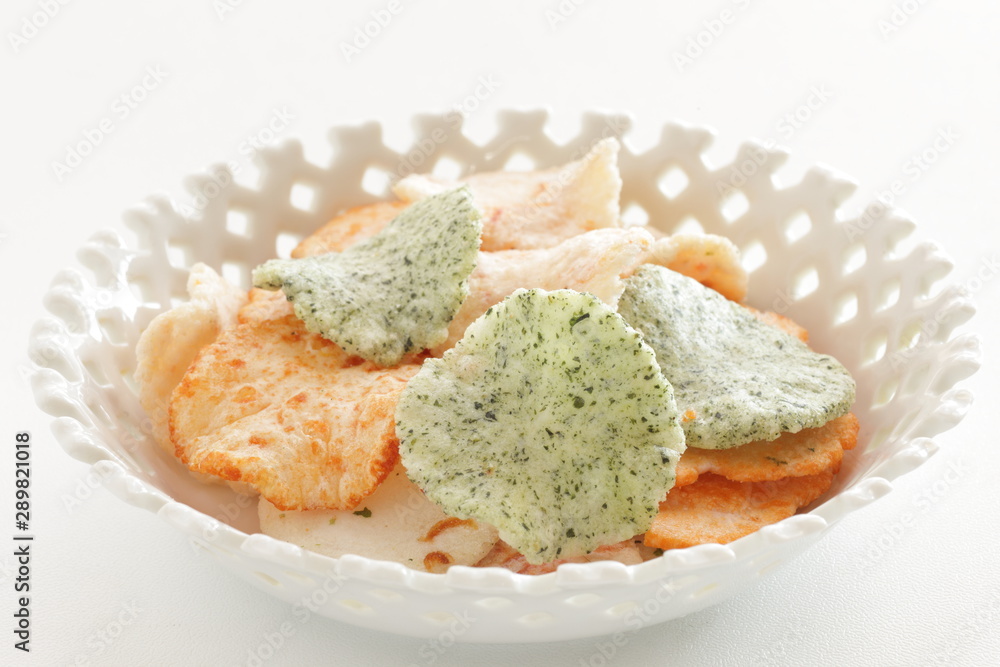 Japanese snack food, assorted rice crackers Japanese snack food, assorted rice crackers