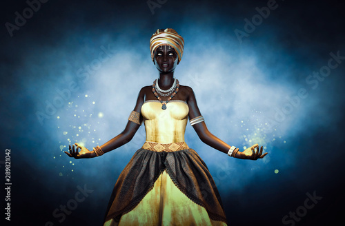 Voodoo queen or Lady shaman,3d illustration for book cover ideas