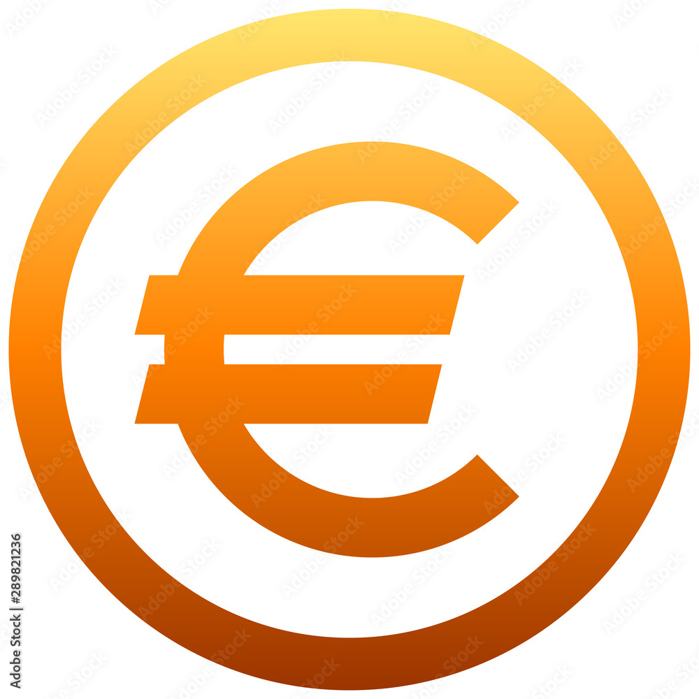 Euro currency sign symbol - orange simple gradient inside of circle, isolated - vector Euro currency sign symbol - orange simple gradient inside of circle, isolated - vector
