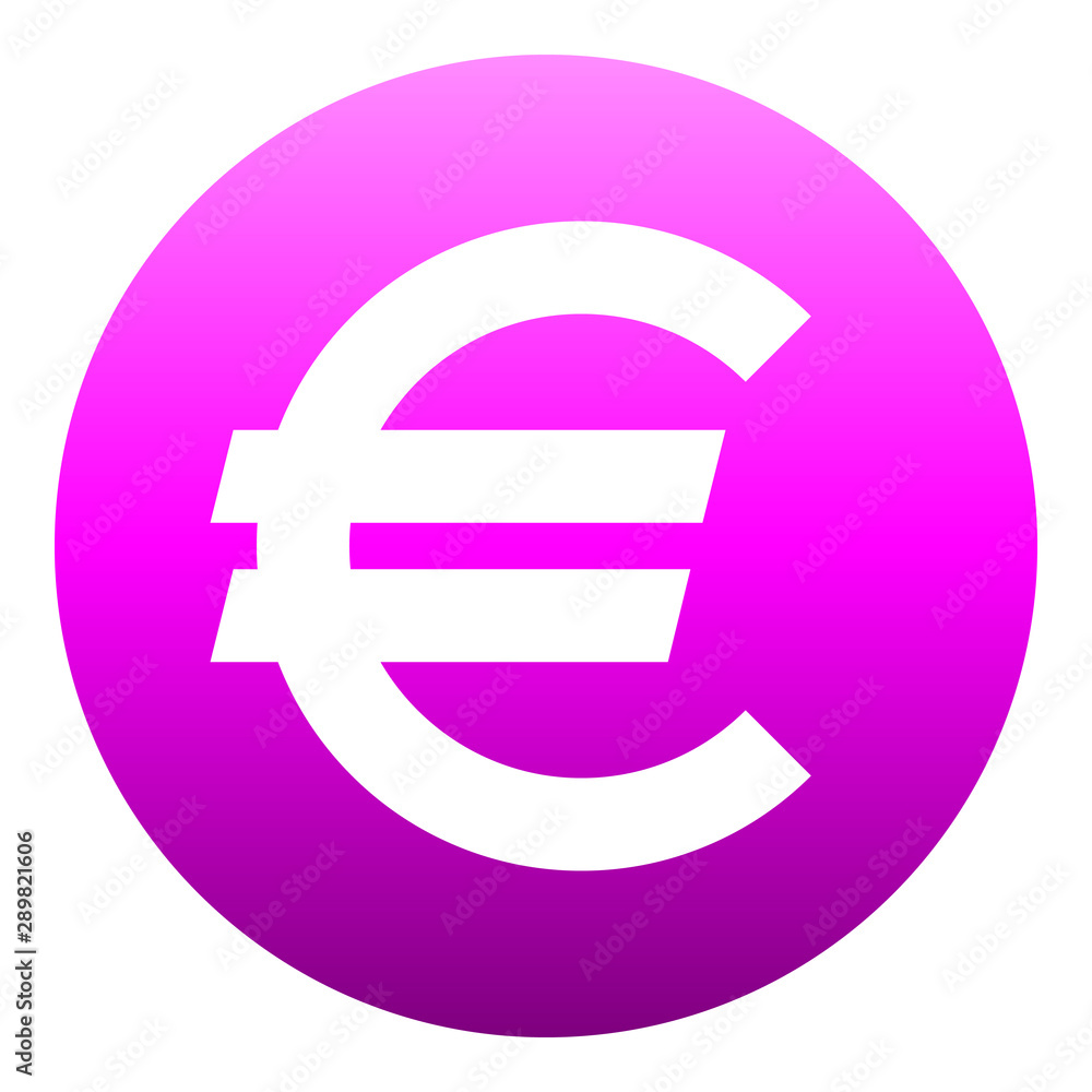 Euro currency sign symbol - purple-pink simple gradient inside of circle, isolated - vector Euro currency sign symbol - purple-pink simple gradient inside of circle, isolated - vector