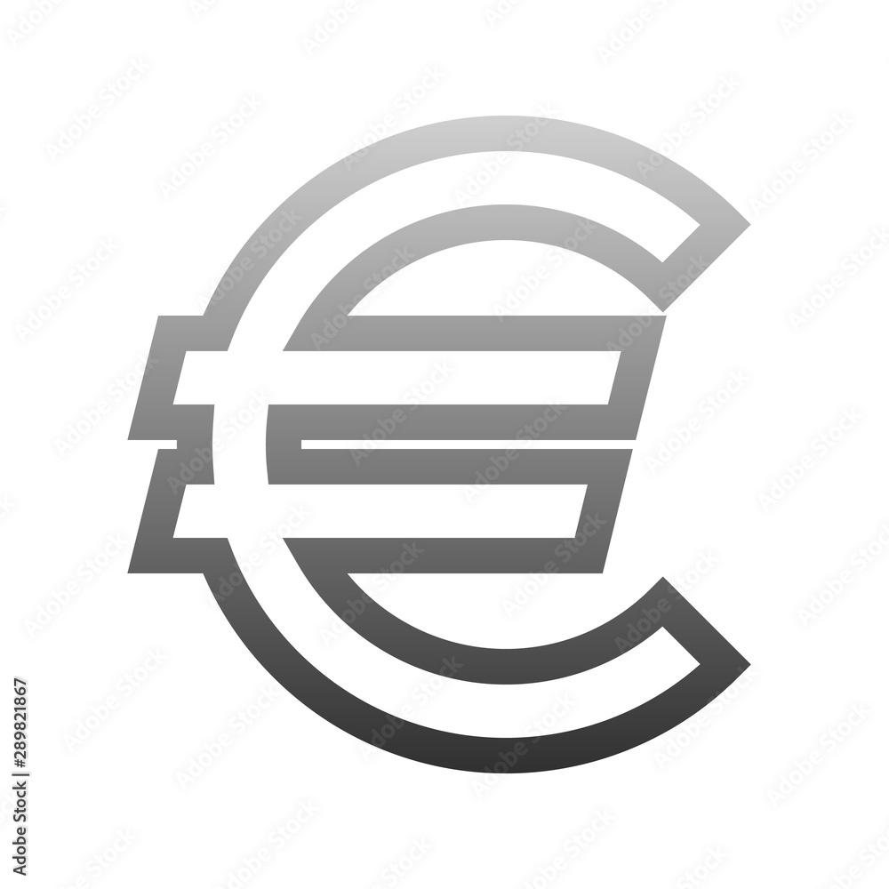 Obraz premium Euro currency sign symbol - gray-silver-metal simple gradient outline, isolated - vector