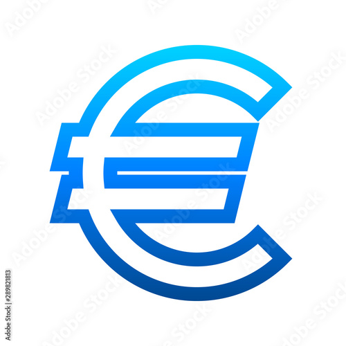 Euro currency sign symbol - blue simple gradient outline, isolated - vector