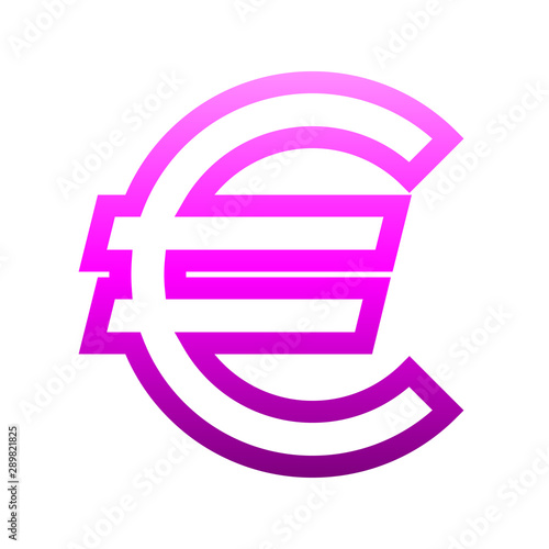 Euro currency sign symbol - purple-pink simple gradient outline, isolated - vector