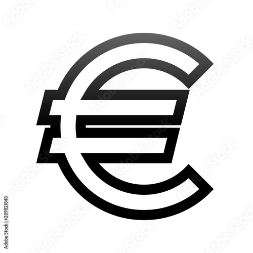 Euro currency sign symbol - black simple gradient outline, isolated - vector
