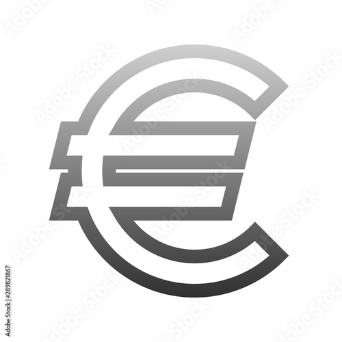 Euro currency sign symbol - gray-silver-metal simple gradient outline, isolated - vector