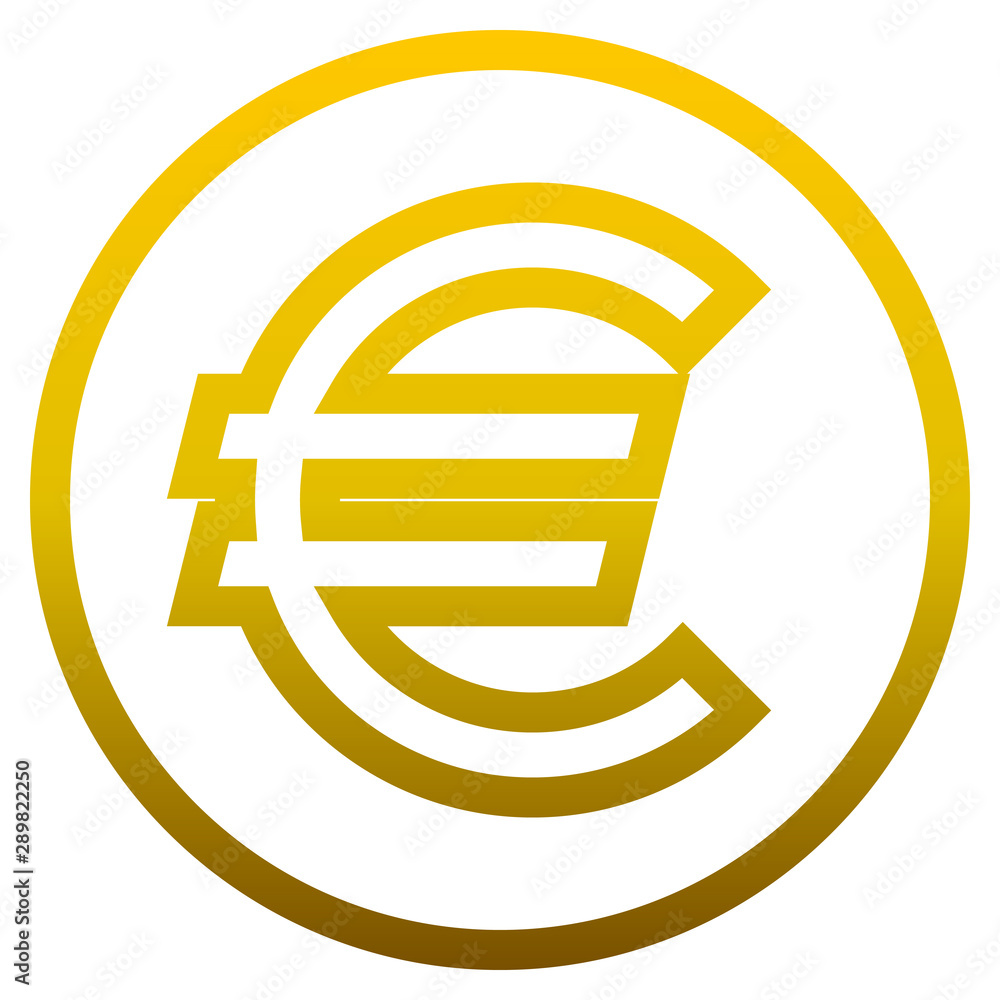 Euro currency sign symbol - golden simple gradient outline inside of circle, isolated - vector Euro currency sign symbol - golden simple gradient outline inside of circle, isolated - vector