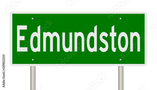 Rendering of a green road sign for Edmundston New Brunswick in Canada photo