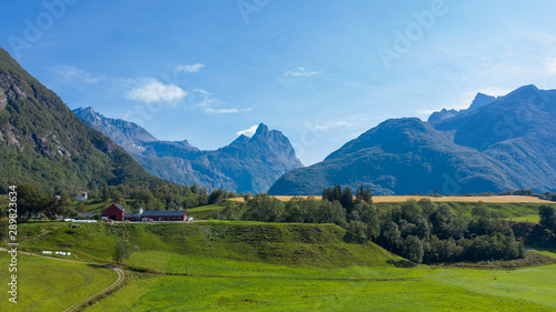 Beautiful nature of Norway. A village on the fjord coast © savantermedia