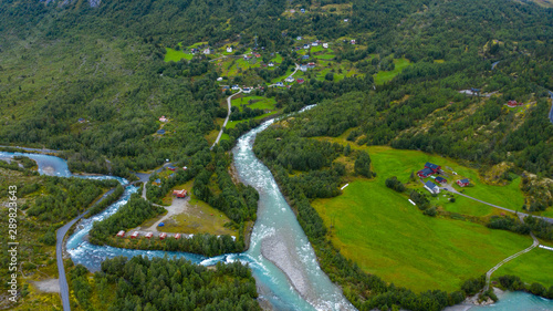 Andalsnes aerial panoramic view, Andalsnes is a town in Rauma Municipality in Norway.