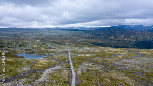 Aerial view of road in Norway