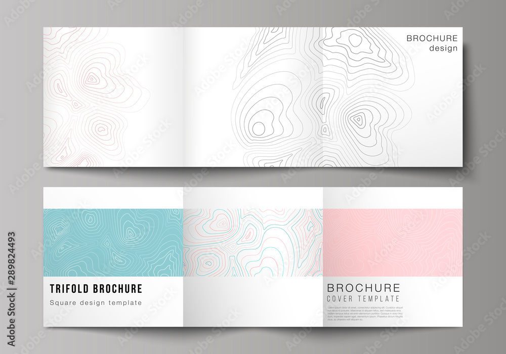 The minimal vector editable layout of square format covers design templates for trifold brochure, flyer, magazine. Topographic contour map, abstract monochrome background.