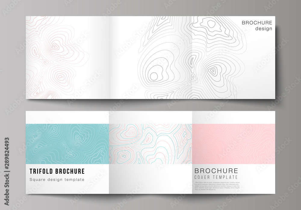 Fototapeta premium The minimal vector editable layout of square format covers design templates for trifold brochure, flyer, magazine. Topographic contour map, abstract monochrome background.