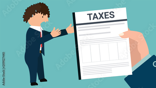 Illustration Of Businessman Runaway From Paper Tax