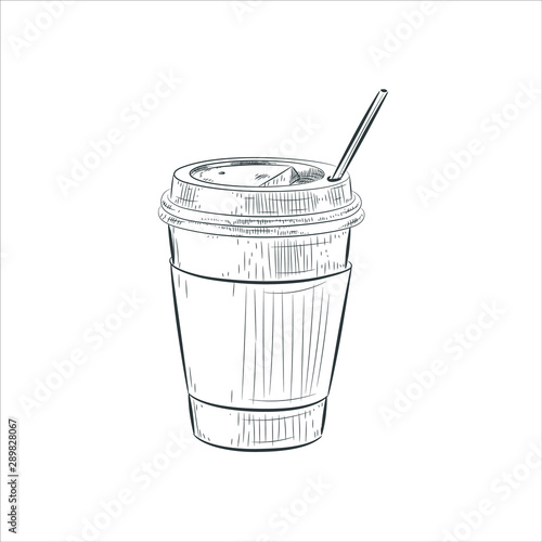 Close up take-out coffee with  cup holder. Isolated on white background. Vector Illustration.