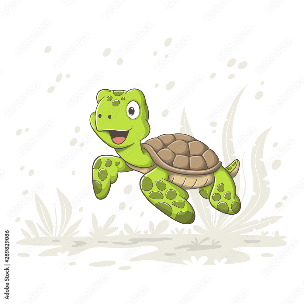 Cute cartoon turtle. Hand draw vector illustration with separate layers.  Stock Vector | Adobe Stock
