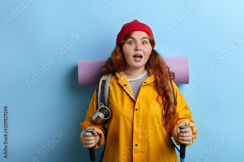 funny beautiful woman enjoying hiking , health and body care, wellness, wellbeing. close up portrait, studio shot. lifestyle, free time, spare time