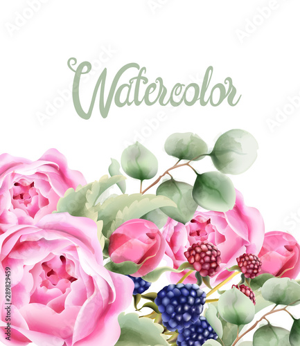 Wild nature watercolor flowers bouquet vector. Delicate postcard