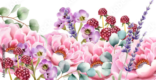 Wild nature watercolor flowers bouquet vector. Delicate postcard