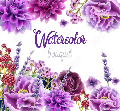 Wild nature watercolor flowers bouquet vector. Delicate postcard