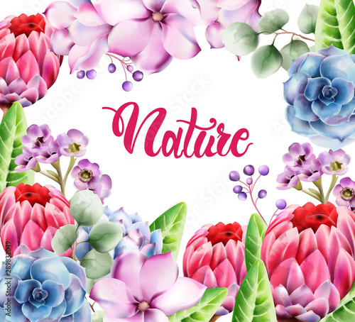 Wild nature watercolor flowers bouquet vector. Delicate postcard