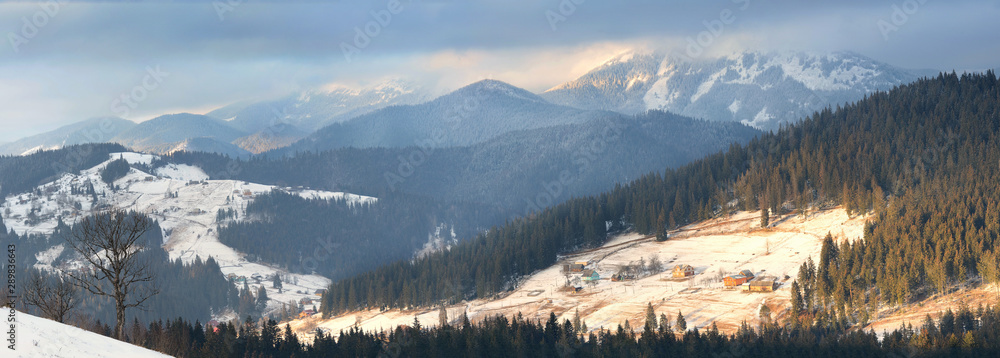 Winter panorama of the Carpathian Mountains, Ukraine