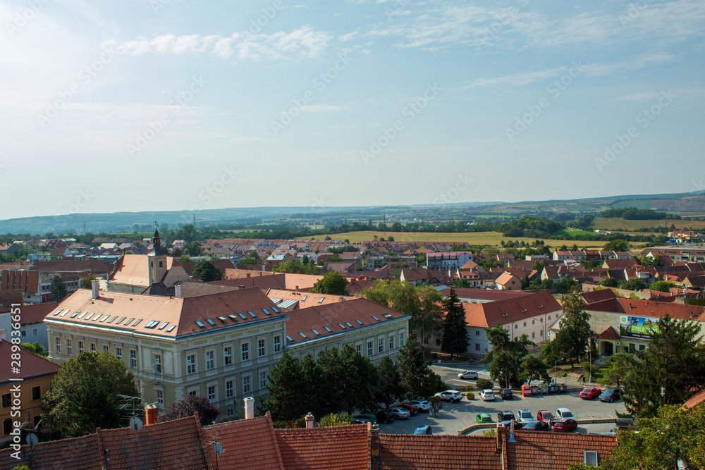 View of the city from the park of the Mikulov castle. Mikulov, Czech Republic.
