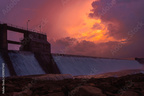 View of the Macchu dam during sunset in Wankaner, Gujarat, India