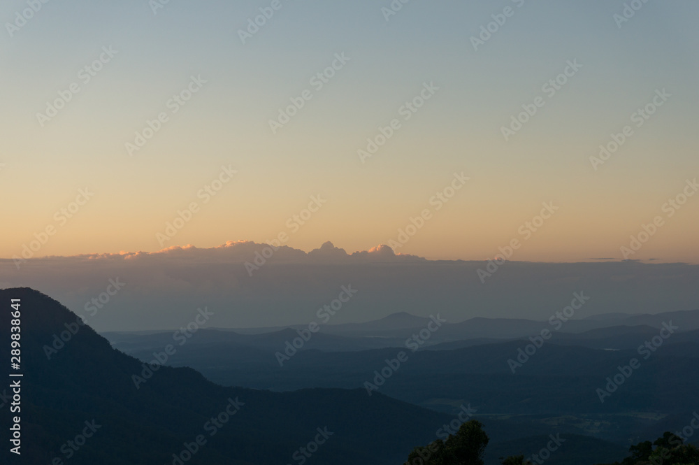 View from above on mountains at sunrise