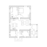 Suburban house interior. Black and White floor plan of a modern apartment. Vector blueprint. Architectural background.