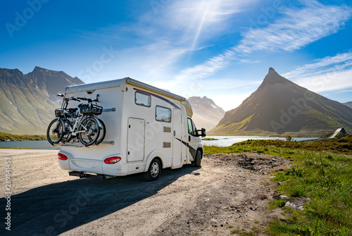 Family vacation travel RV, holiday trip in motorhome