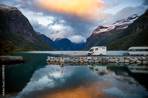 Family vacation travel RV, holiday trip in motorhome