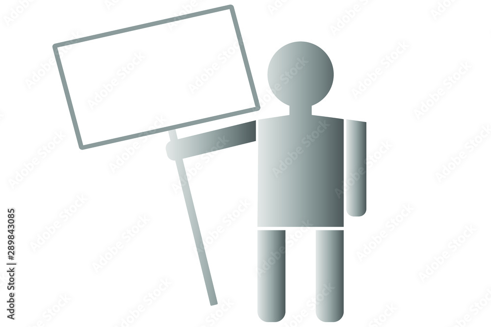 Person holding empty blank sign board on a stick isolated on white background. Vector cartoon illustration. Person holding empty blank sign board on a stick isolated on white background. Vector cartoon illustration.