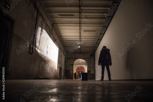 Madrid  Community of Madrid   Spain     Winter of 2018  A young woman in the Halls of the Tabakalera Museum in Madrid