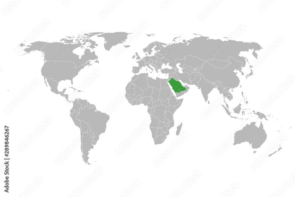 World with highlighted green marked saudi arabia map