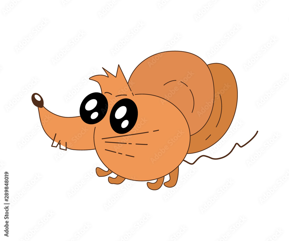 Obraz premium Cute brown kawaii mouse, rat with a long tail, stands on its paws. Cartoon flat vector symbol of the Chinese New Year.