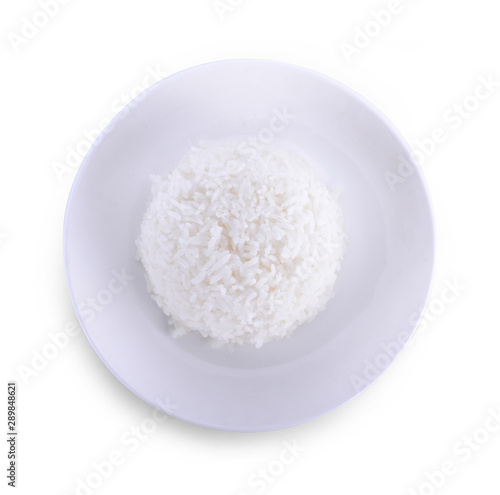 rice in plate isolated on white background